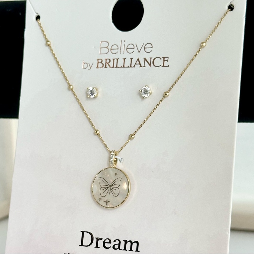 Believe by Brilliance Necklace & Earrings DREAM Mother of Pearl Gold Flash✨NWT✨ - Picture 2 of 4